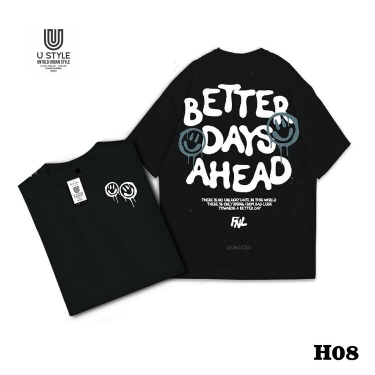 Kaos Streetwear Catton  24s-Poliester - Hitam – Desain "AHEAD" H08