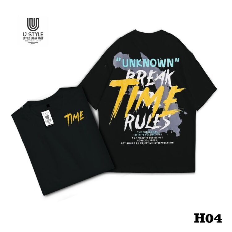 Kaos Streetwear Catton  24s-Poliester - Hitam – Desain "BREAK THE RULES" H04