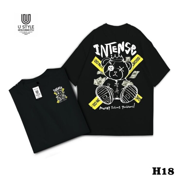 Kaos Streetwear Catton  24s-Poliester - Hitam – Desain "INTENSE" H18