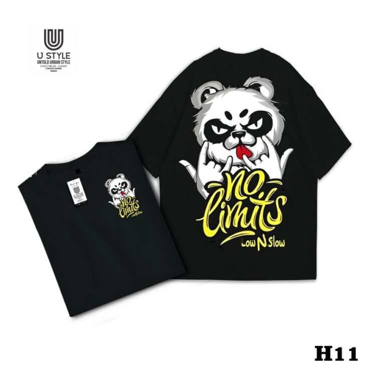 Kaos Streetwear Catton  24s-Poliester - Hitam – Desain "NO LIMIT" H11