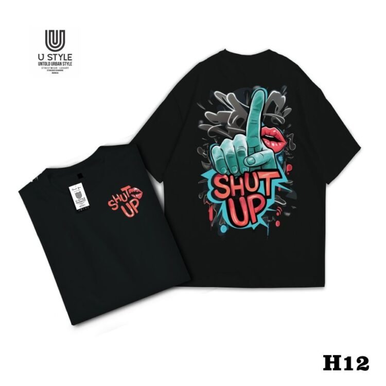 Kaos Streetwear Catton  24s-Poliester - Hitam – Desain "SHOT UP" H12