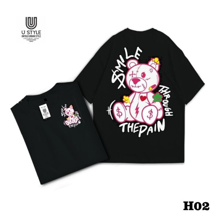 Kaos Streetwear Catton  24s-Poliester - Hitam – Desain "THROUGHT THE PAIN" H02